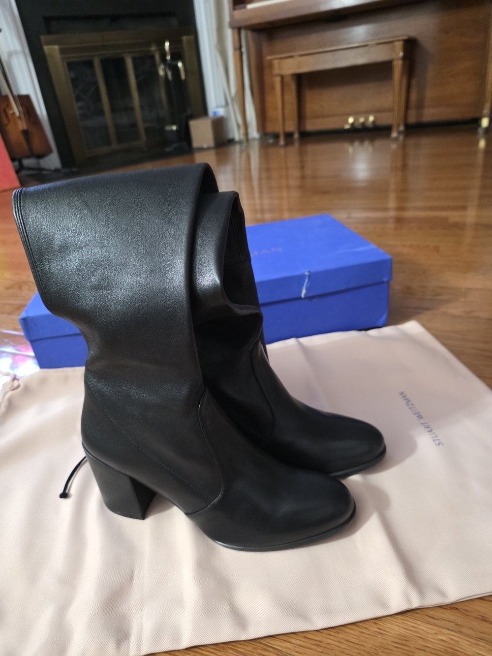 Stuart Weitzman Tall Black Leather Over-the-Knee Boots - Picture 6 of 16
